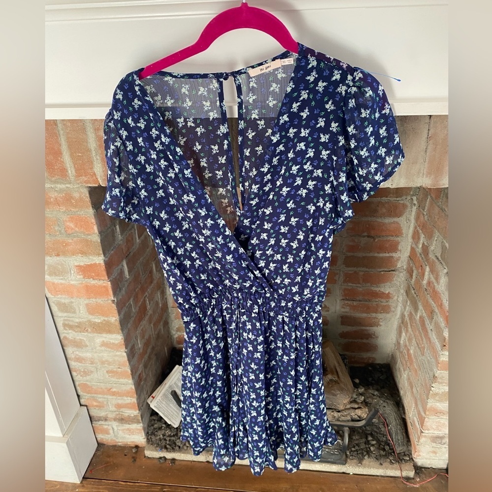 Mi Ami XS Blue Flutter Mini Dress Floral Pattern Very Cute Spring - Picture 3 of 5